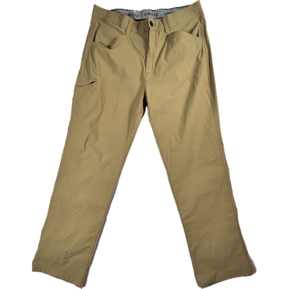 Orvis Mens 36x30 Tan Khaki Outdoor Performance Hiking Pants Zipper Pockets